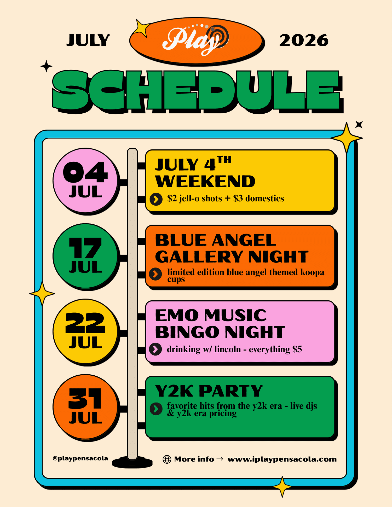 Play Pensacola monthly event calendar